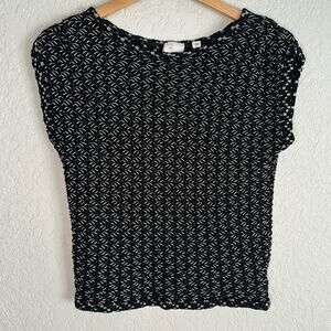 Anthropologie Postage Stamp Black Braided Knit Sweater Cap Sleeve Rayon Stretch